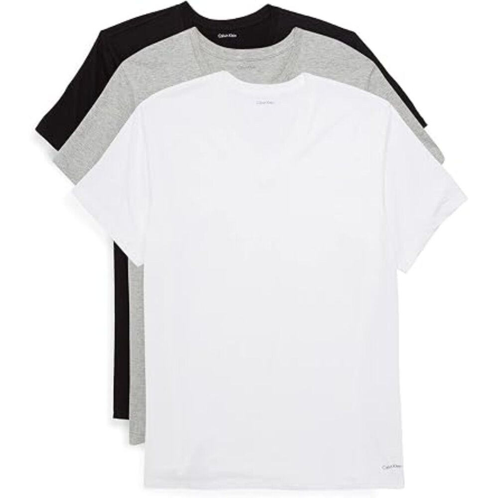 CALVIN KLEIN 3 PACK Classic Undershirt Gray Black White T-Shirts V- Neck Men's S